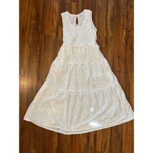 April Cornell White Eyelet Sleeveless Midi Tiered Dress, size L